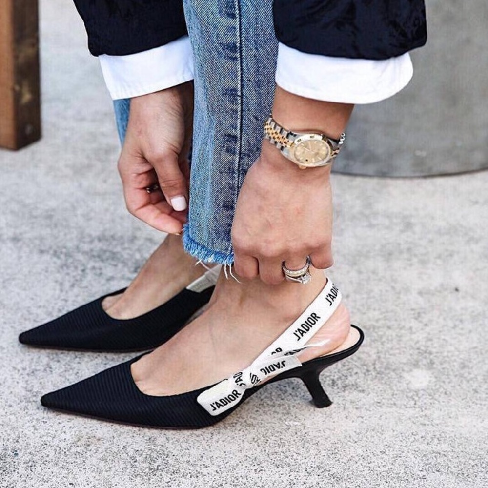 New Dior J'Adior Slingback Pump Black Technical Fabric 37 $1,050